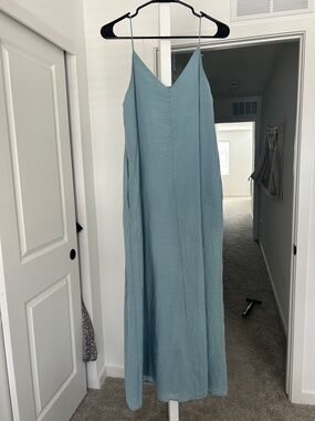 By Together Dusty Blue V‑Neck Spaghetti Strap Maxi Dress